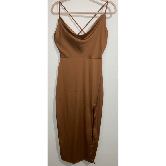 Cowl Neck Satin Midi Dress - Picture 3 of 7